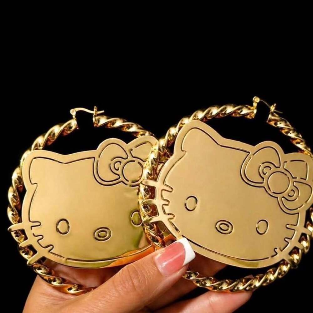 Large Hello Kitty Gold Hoop C 6 Ee
